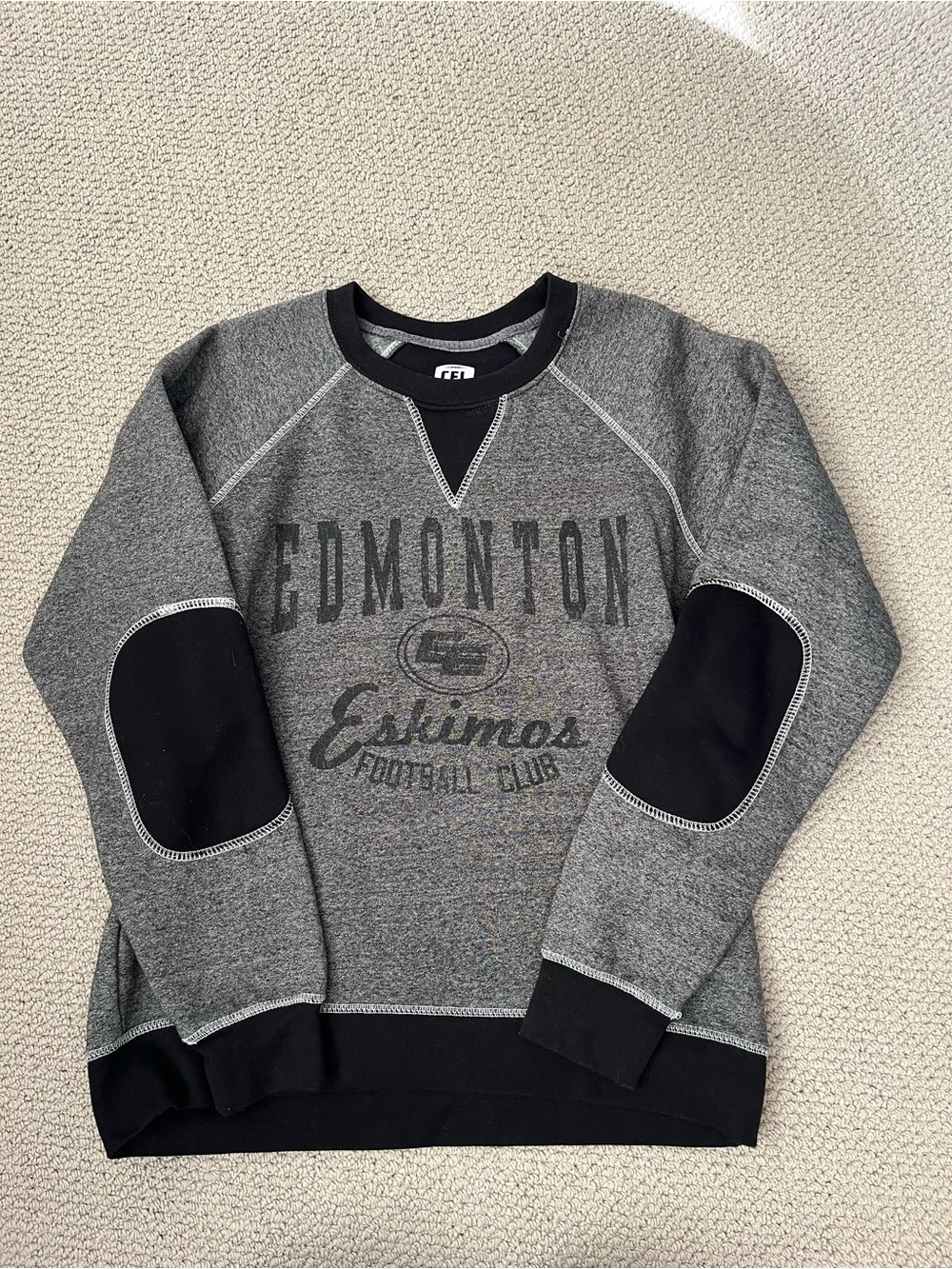 Gray Edmonton Eskimos Graphic Crewneck Sweatshirt with Black Elbow Patches